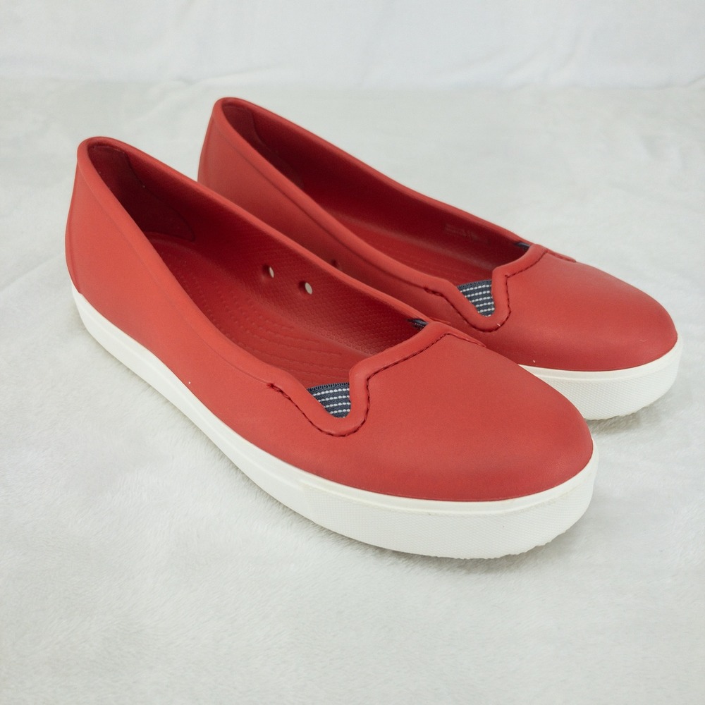 Crocs CitiLane Flats Womens 9 Red Slip On Casual Comfort Ballet Shoes Water